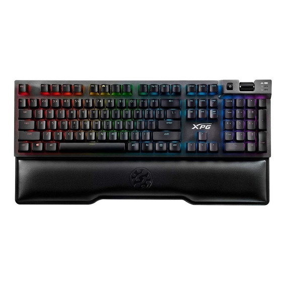 Teclado gamer XPG Summoner QWERTY Cherry MX Red español color gris metálico tipo pistola con luz RGB