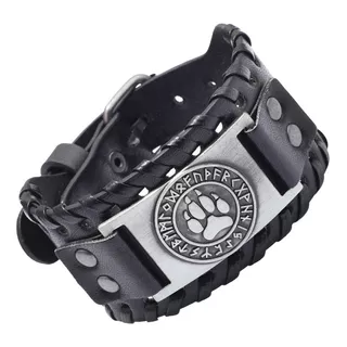 Pulseira Bracelete De Couro Pata De Urso Viking Vintage Thor