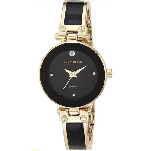 Reloj Mano Anne Klein ® Mujer Diamante Genuino 1980bkgb Lujo Correa Dorado Bisel Dorado