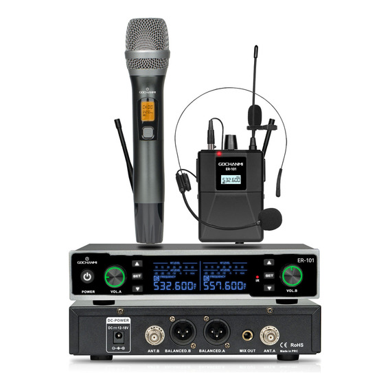 Micrófonos Gc Er102 Profesional Inalámbrico 2 Handheld Uhf Color Negro