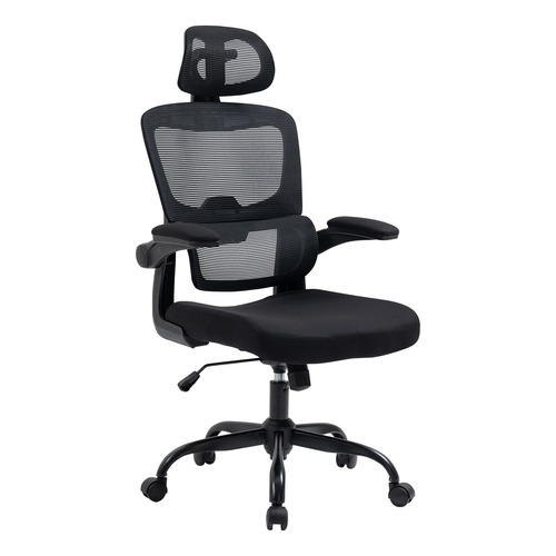 Silla de Oficina Ergonómica, Estilo Moderno, con Apoyacabezas y Apoyabrazos Ajustables y Respaldo Ajustable, Color Negro HOMEMAKE FURNITURE