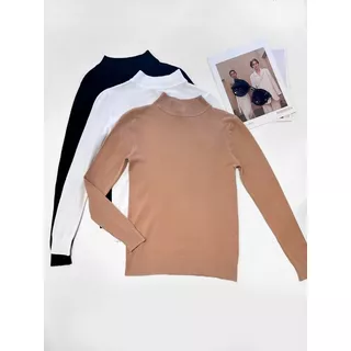 Kit 3pcs Blusa Trico Gola Alta Feminina Manga Longa Importad