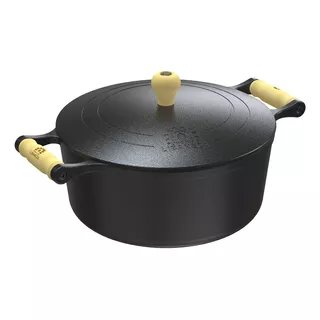 Caçarola Alças De Madeira Tampa De Ferro 9,8 Litros 32cm Lib Cor Preto