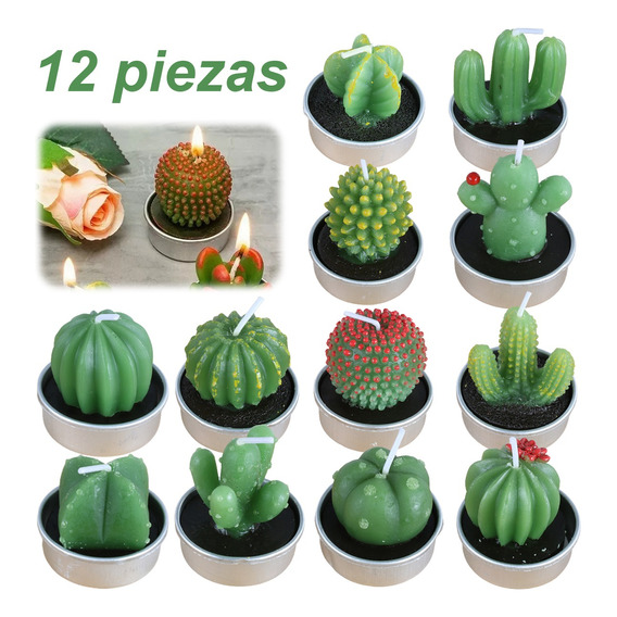 12pcs Velas Decorativas De Adornos Cactus