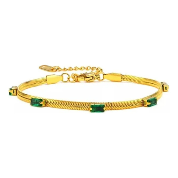 Pulsera Laminado En Oro 18k Esmeraldas Para Mujer Dama 