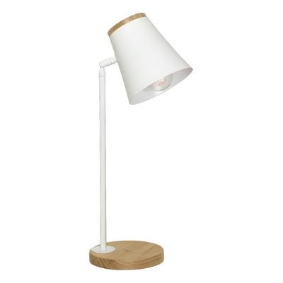 Lampara Velador Campana Metal Madera A43 Blanco Apto Led Cx