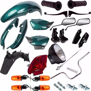 Kit Carenagem + Guidao Farol Cg 125 Titan 2002/2003 Verde