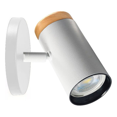 Aplique 1 Luz Blanco Con Madera Apto Led Cabezal 3002 Movil 