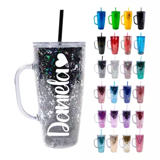 Vaso 800ml Con Asa Personalizado Acrílico + Popote 