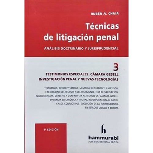 Técnicas De Litigación Penal, 3 --, De Chaia -., Vol. 1. Editorial Hammurabi, Tapa Blanda En Español