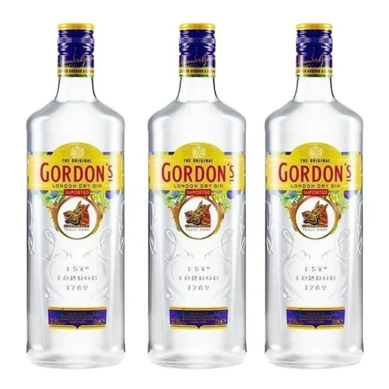 Gin Gordons 700 Ml Pack 3 Unidades Dry Antiguo Ginebra