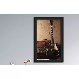 Cuadro Decorativo Guitarra 62.3 X 40cm Color Multicolor Armazón Negro