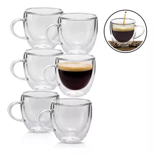  Xícara Café Vidro Duplo Borissilicato Conjunto 6un Expresso