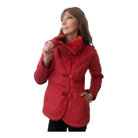 Campera Dama Abrigo Rocco Eco Corderito -anette S - 3xl Roja