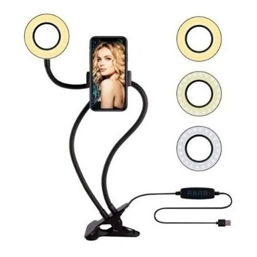 Aro Luz Led Flexible Con Soporte De Celular Para Mesa