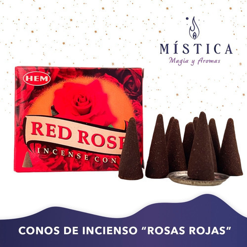 Cono Hem Canela, Incienso Franco Mirra, Rosa Roja, Vainilla. Fragancia ROSA ROJA