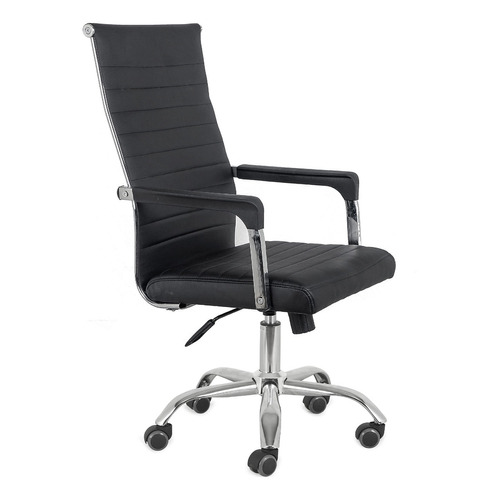Comfty Mid Back And Chrome Base Ribbed Leather Swivel Office Color Negro