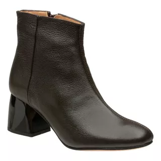 Botin De Piel, Tacon Ancho, Altura 5 Cm, Marca Charlotte