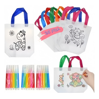 25 Bolsa Ecológica Para Colorear Niños Dulces Regalo Fiesta