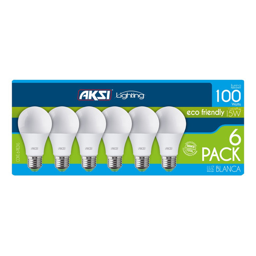 Pack De 6 Focos Led A19 Línea Eco Aksi De 15w Color De La Luz Blanco Frío