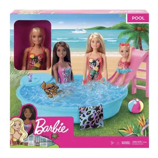 Muñeca Barbie Con Piscina Tobogan Y Accesorios 30 Cm Mattel