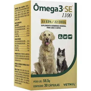 Omega 3 Se 1100 30 Capsulas Vetnil Suplemento Cães Gatos