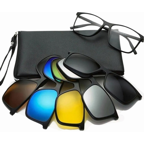 6 En 1 Gafas Lentes Sol Polarizados Clip Magnetico Unisex Color del armazón Negro