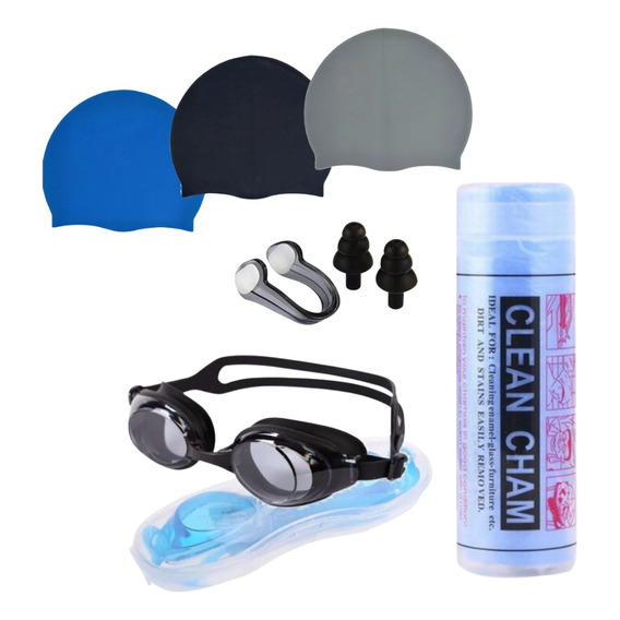 Kit Natacion 5 En 1 Gafas, Gorro, Tapa Oidos Nariz Y Caneo