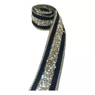 Tira De Strass Termoadhesiva Negro Dorado Plateado Cadena