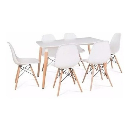 Juego De Comedor Mesa 120x80 + 6 Sillas Eames Color Blanco