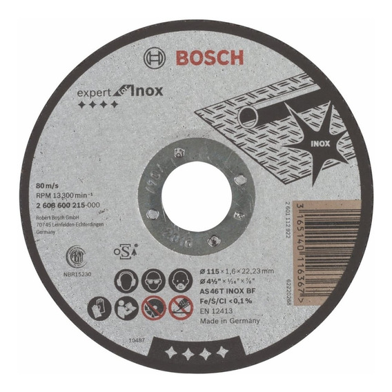 Disco De Corte Rápido Bosch 115x1,6x22,23mm Expert For Inox