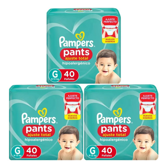 Pack X3 Pañales Pampers Pants G Ajuste Total 40u Bebe Full