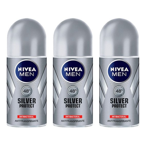 Desodorante Nivea Silver Protect Masculin- Roll On 50ml (x3)