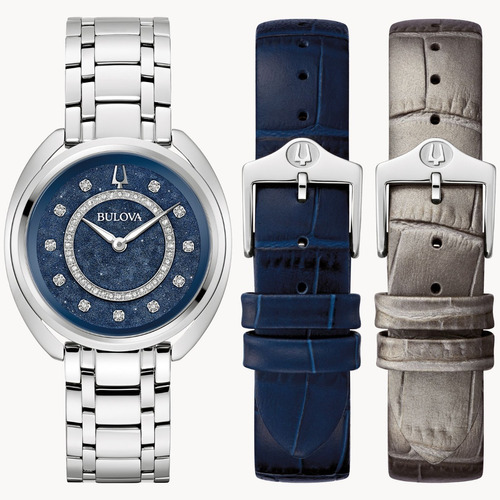 Reloj Bulova Duality Classic Diamantes Dama 96x160 Ts Color de la correa Plateado Color del bisel Plateado Color del fondo Azul