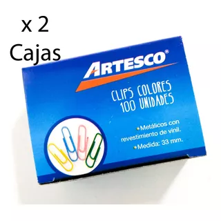 2 Cajas De Clips De Colores Nro 1 (33mm) Artesco 200 Clips 