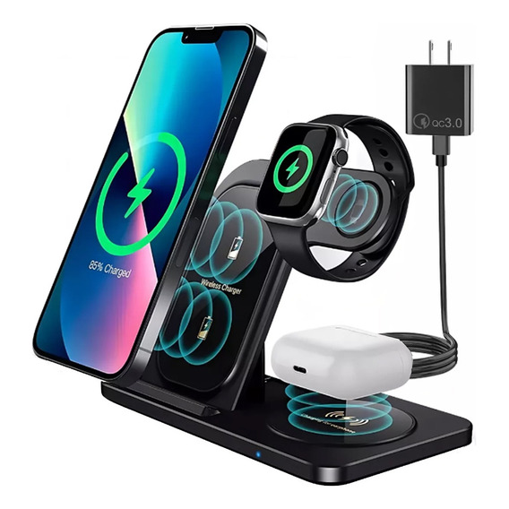 Cargador Inalambrico 3 En 1 Para iPhone/iwatch/AirPods