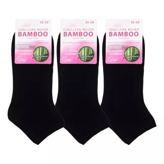 X3 Pares Calcetín Tobilleras De Bambú Negros Mujer Orgánicos