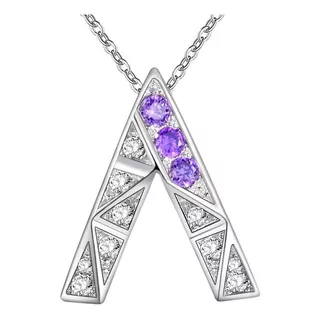 Collar Plata Triangular Elegante Con Zircones Purpura Mujer