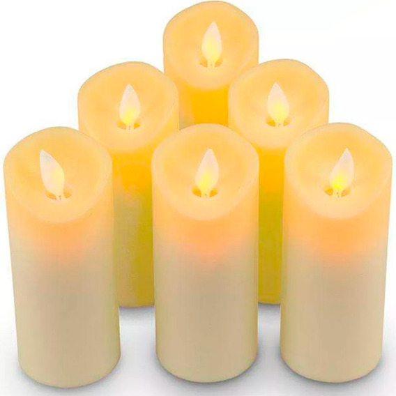 Pack 6 Velas Grandes Led Flama Realista Batería Incluida