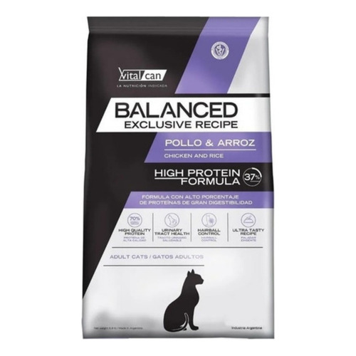Alimento Vitalcan Balanced Exclusive Recipe High Protein para gato adulto sabor pollo y arroz en bolsa de 3 kg