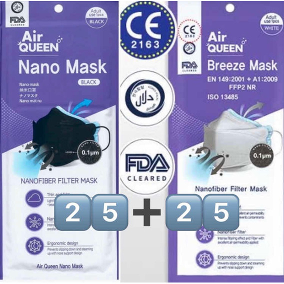 Cubrebocas Coreano Lavable Airqueen Nano Fibra Fda Ce, 25+25