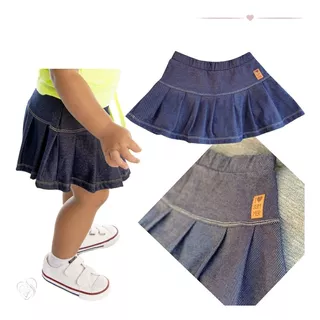 Saia Shorts Infantil Jeans Fake Azul Menina 01-10 Ano Rodada