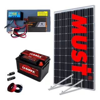 Kit Solar Completo Autoinstalable Inversor 350w Usb Dobel Regulador 30 Amperes Pwm Panel Solar 85 Watts K350