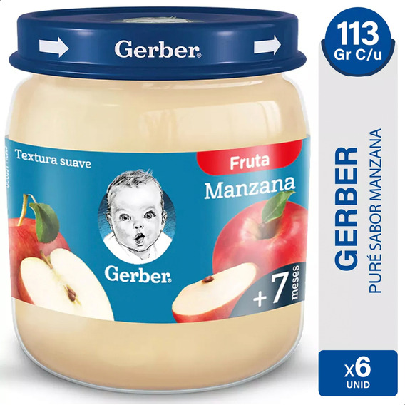 Gerber Puré Sabor Manzana Compota Papilla Nestlé - Pack X6