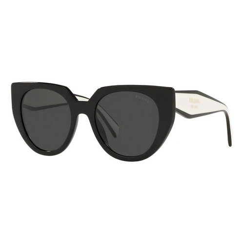Gafas de sol Prada Spr14w 09q-5s0 para mujer, color de marco negro, color de lente, color gris, color negro, vástago ovalado, color blanco