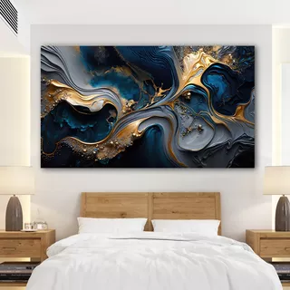 Cuadro Abstracto Dorado Azul Con Marco Sala Canvas 130x90 X6