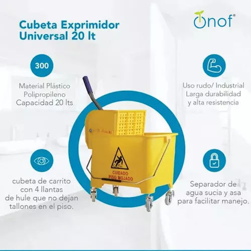 Onof Cubeta con Exprimidor 20 litros, Carrito de Servicio de Limpieza para  Trapear
