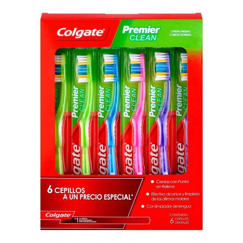 Cepillo de dientes Colgate 360° Premier Clean medio pack x 6 unidades