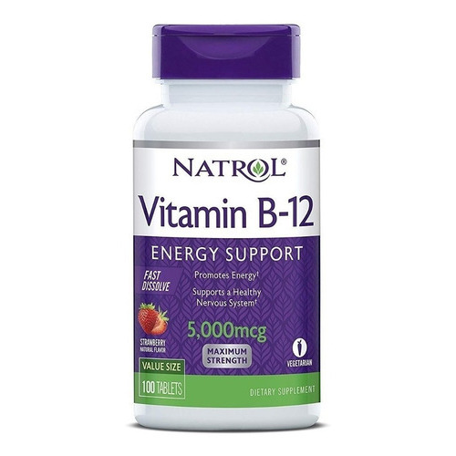 Vitamina B12  Natrol 5000mcg Sublingual/100 Unidades Sabor Frutilla