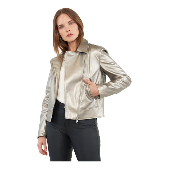 Biker Mujer Metalizada Silver Corona